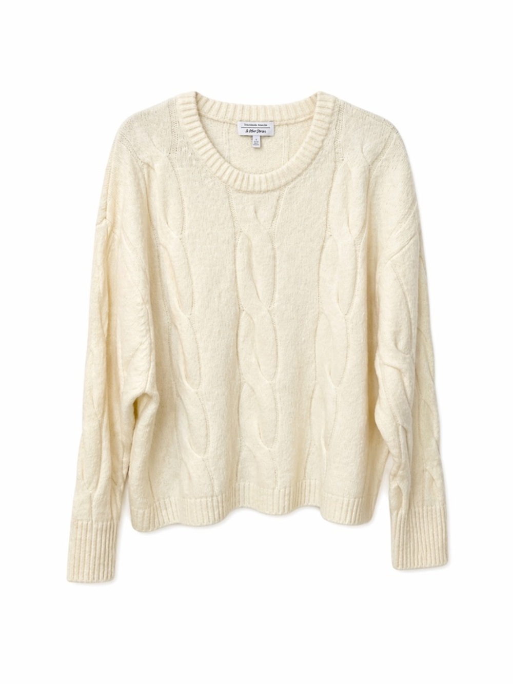 & Other Stories Stockholm Atelier Women’s,Cream Cable Knit Sweater, Size-Large.